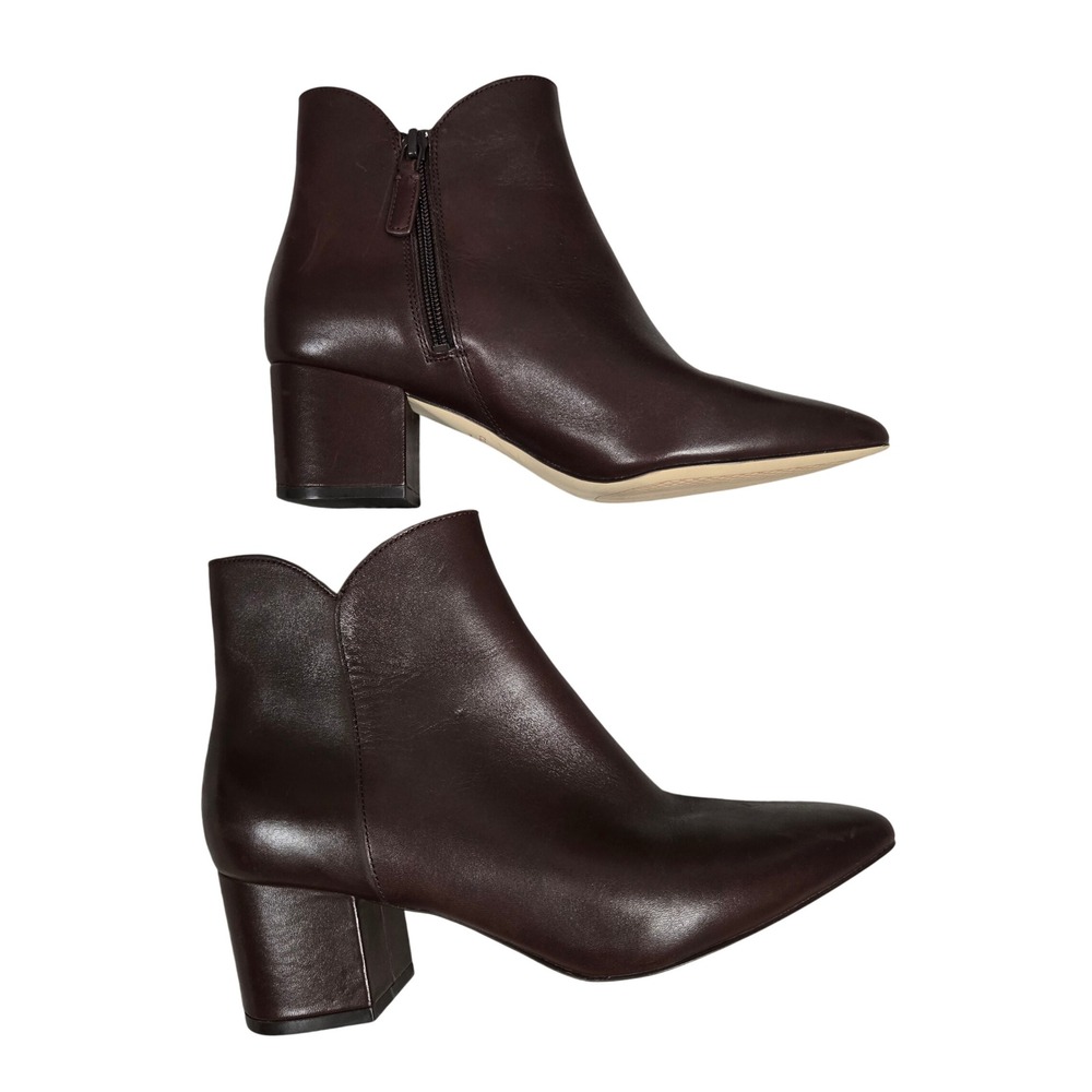 Cole‎ Haan Grand 360 Leather Pointed Toe Block Heel Ankle Boots Brown Women's 8B